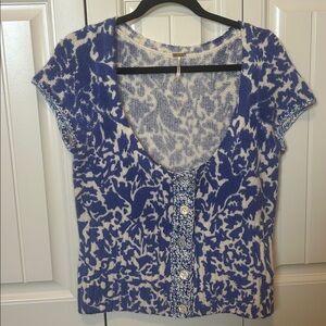 Free People Lambs Wool Blue and White Patterned Women's Top size Large